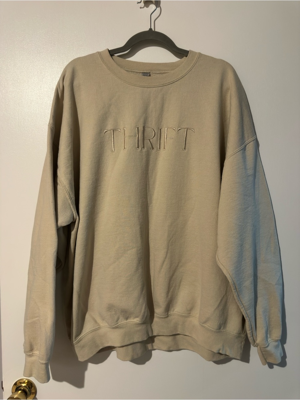Thrift Embroidered Crewneck Sweater - Beige